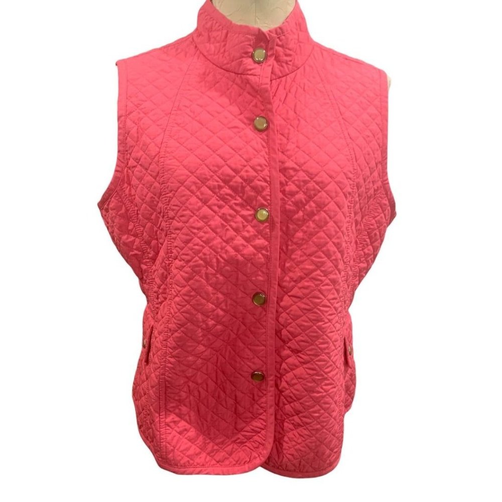 Large Petite Talbots Petites Women's New Hot Pink Quilted Snap Up Vest